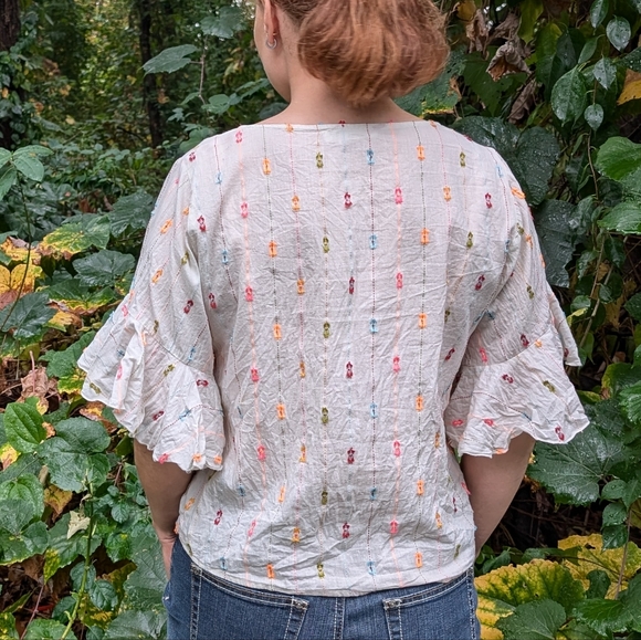 Tie Front Blouse with Bell Sleeves - Picture 4 of 7